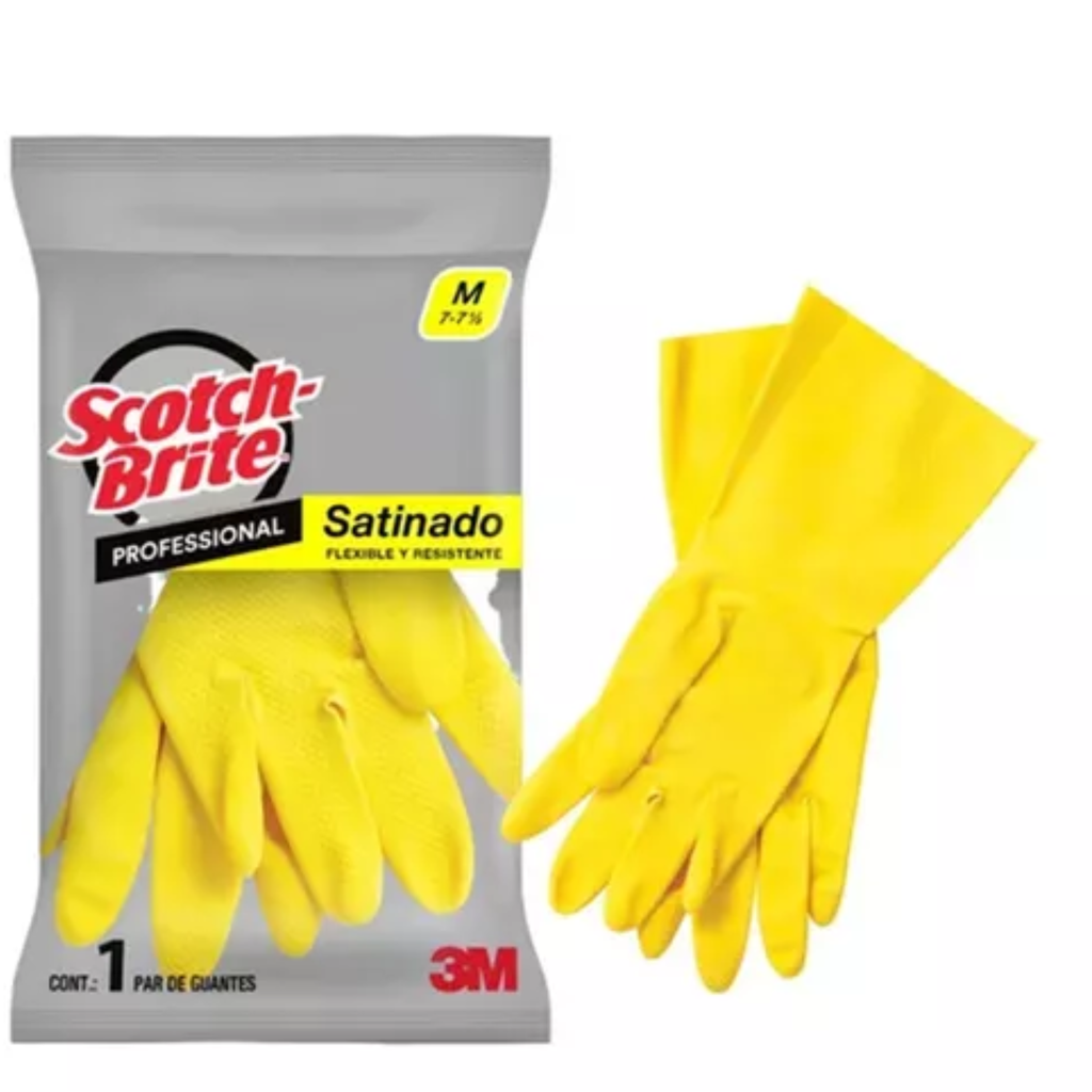 3M Guante de Limpieza Satinado Scotch-Brite Profesional M 7-7 1/2 Amarillo Mediano ME400000555