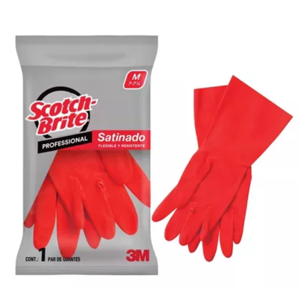 3M Guante de Limpieza Satinado Scotch-Brite Profesional M7-7 1/2 Rojo Mediano ME400000563