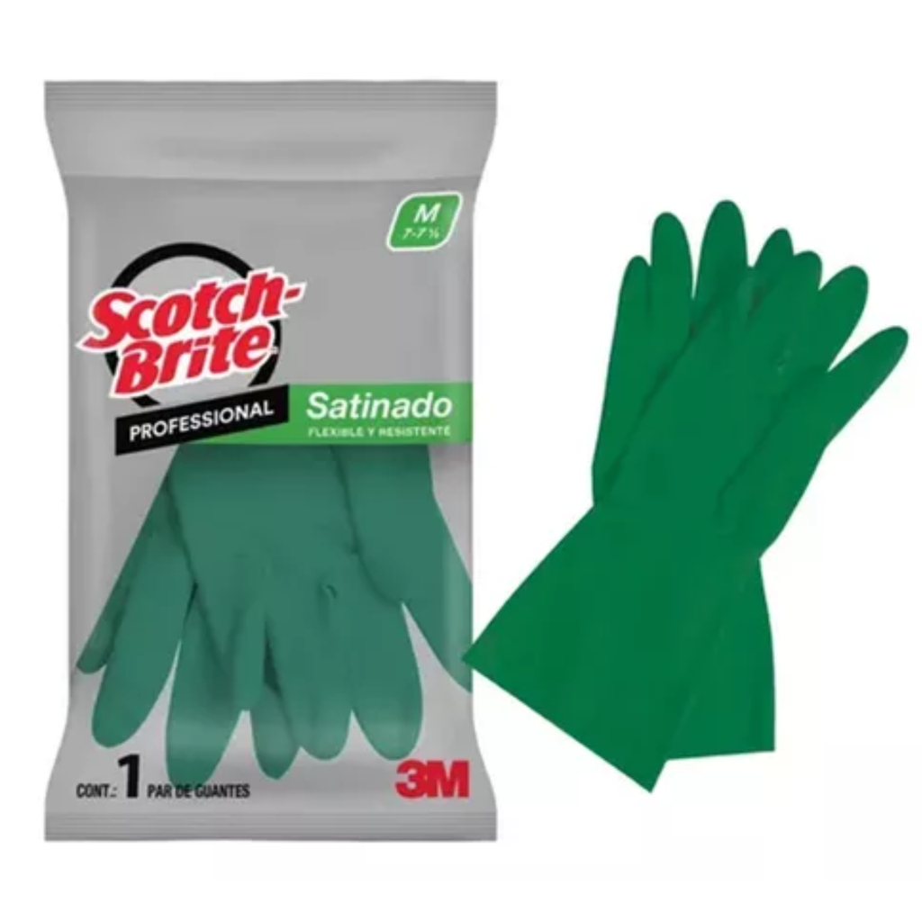 3M Guante de Limpieza Satinado Scotch-Brite Profesional M 7-7 1/2 Verde Mediano ME400000548
