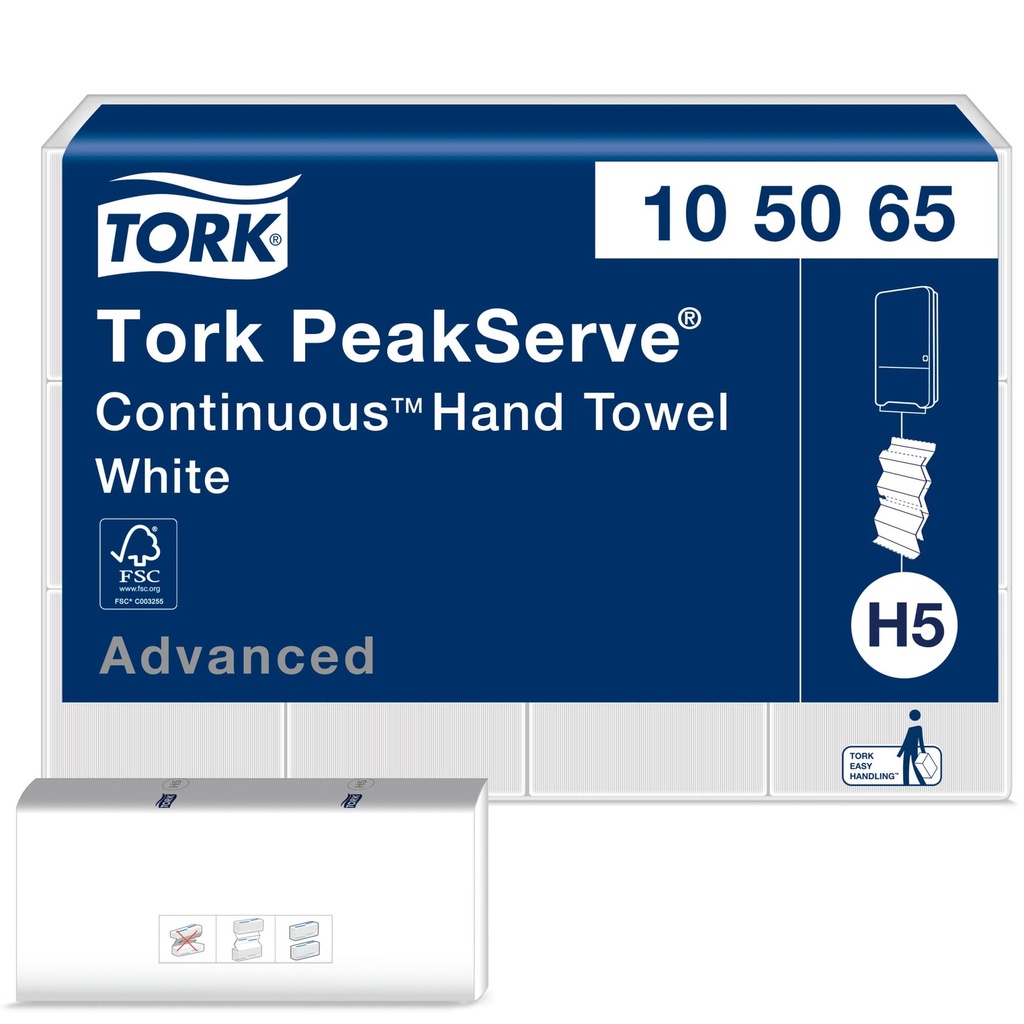Tork Peak Serve Toalla de manos continua  Paquete  C/410 hjs /1hj  Medida: 20.1 x 22.5 cm Blanco  105065