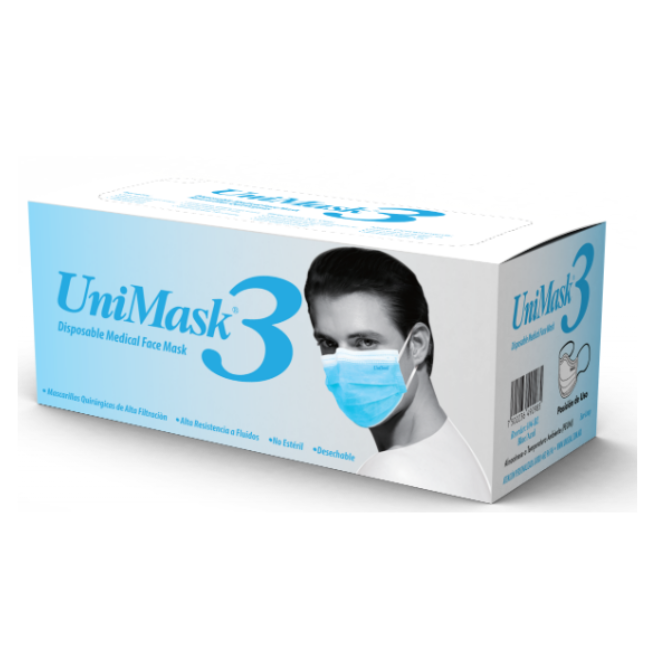 Uniseal Cubre Bocas Quirurgico Azul 3 Pliegos C/50 Pz