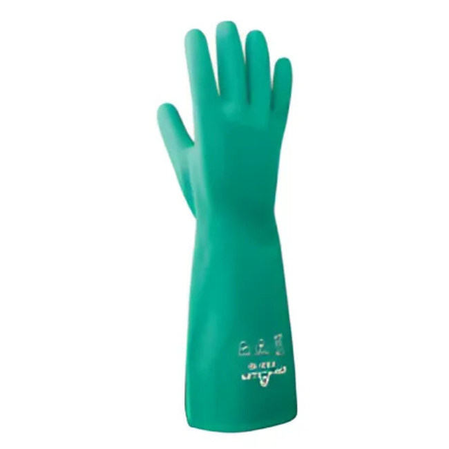 Showa Guante Contra Quimicos Con Recubrimiento De Nitrilo Verde Talla 8 Mod 730-09