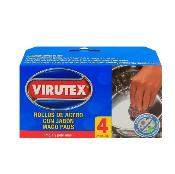Virutex Pro Rollos De Acero con jabón Mago Pads X4 - Virutex 1200201