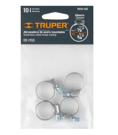 Abrazadera Bolsa c/4 mini abrazaderas sin fin  6, 1/2 - 3/4"